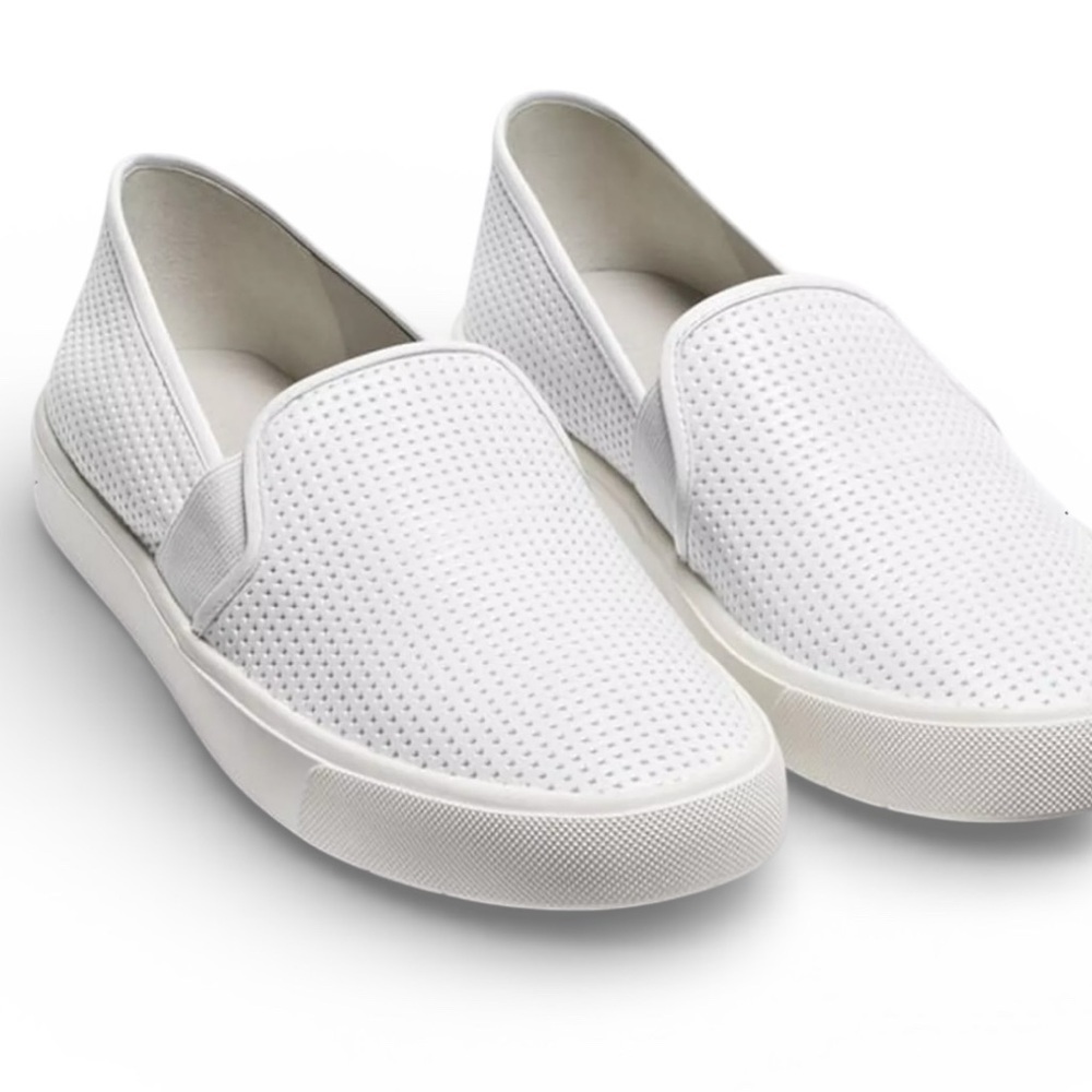 Vince Blair Perforated Leather Slip On Sneakers In White